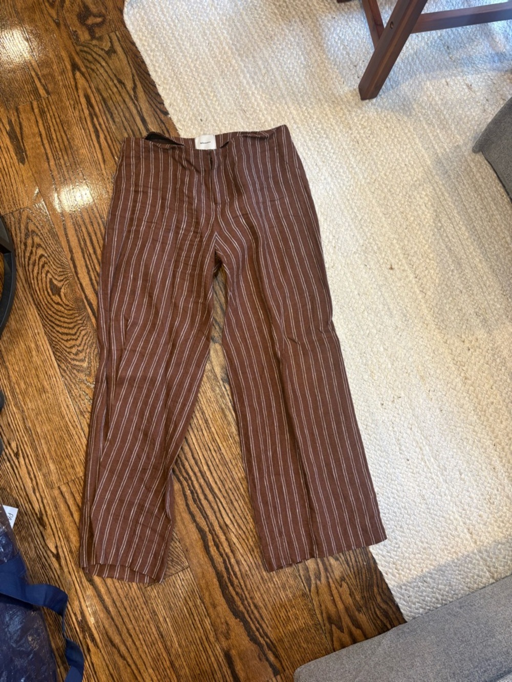 Reformation Brown Pinstripe Linen Pants